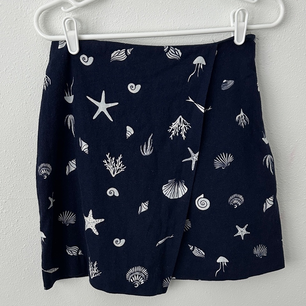 Navy blue linen-blend skort - Picture 4 of 8